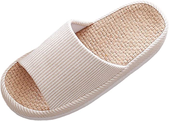 bestfur Women's Arch Design Breathable Cozy Soft Sole Casual Natural Linen House Slippers