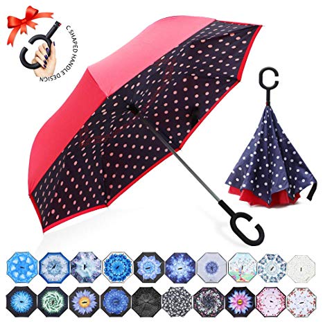 ZOMAKE Double Layer Inverted Umbrella Cars Reverse Umbrella, UV Protection Windproof Large Straight Umbrella for Car Rain Outdoor with C-Shaped Handle