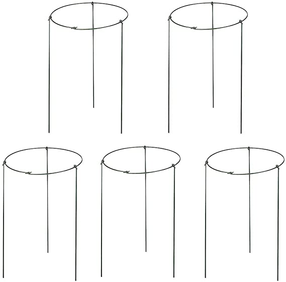 Hanobo 5 Pack Garden Plant Support Rings for Potted Plant, 7.8" Wide x 11" High, 3 Legs