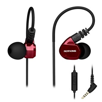 Over Ear In Ear Noise Isolating Sweatproof Sport Headphones Earbuds Earphones with Remote and Mic Volume Control Stereo Workout Earpods for Running Jogging Gym for iPhone iPod Samsung (Wine Red)