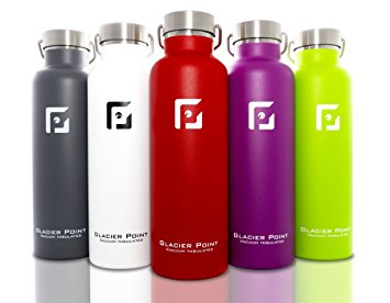 Glacier Point Vacuum Insulated Stainless Steel Water Bottle ( 25 OZ ). Double Walled Construction. Powder Coating. Zero Condensation!
