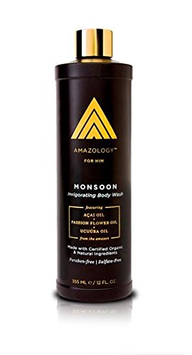 Amazology RAINFOREST Moisturizing Sulfate-free Mens Body Wash with Acai Oil Ucuuba Oil and Passion Flower Oil 12 oz