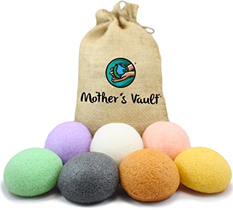 Organic Skin Care Exfoliating Konjac Sponge By Mother’s Vault – All Natural Beauty Supply Prevents Breakouts While Exfoliating & Toning for a Better Complexion (1xEach(7 total))