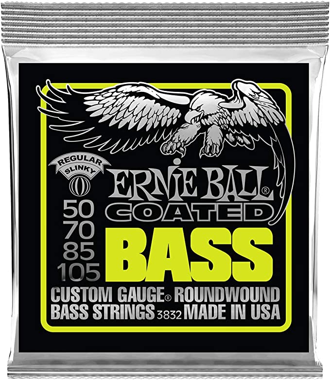 Ernie Ball P03832 Regular Slinky Coated Electric Bass Strings, 50-105 Gauge, Regular