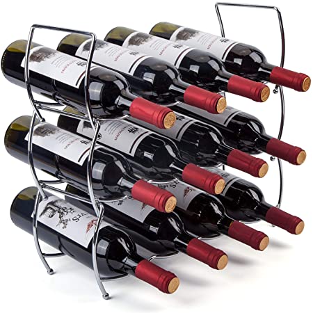 MOCREO Wine Rack, 3-Tier 12 Bottles Stackable Cabinet Wine Organizer Storage Rack for Pantry Holder, Metal