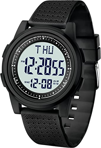 Mens Digital Sports Watch with Stopwatch Alarm Calendar, Waterproof Ultra-Thin Big Face Dual Time Wrist Watches Watch for Men Women