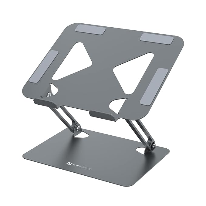 Portronics My Buddy K7 Portable Laptop Stand | Ventilated board for Laptop Cooling | Compatible with upto 17’’ Laptops | Multiple Adjustable Angles | Carbon Steel Body | Posture Support | Newly Launched(Grey)