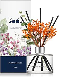 396 st. Preserved Baby's Breath Flower Reed Diffuser, Dark Vanilla&Sandalwood, 200ml(6.7oz) / Reed Diffuser Sets, Scentsy Home Fragrance, Scented Oils, Home & Bathroom Décor