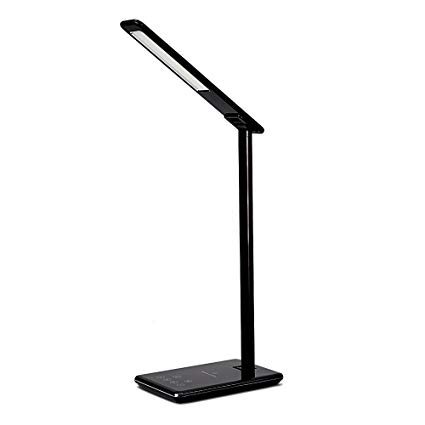VANKER LED Desk Lamp Table Folding Light With QI Wireless Desktop Charger USB For Home Office (Black)