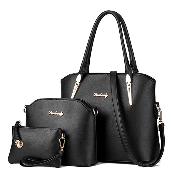LINGTOM 3 Pieces Lady Womens PU Leather Shoulder Bags Top Handle Cross Satchel Handbag Set