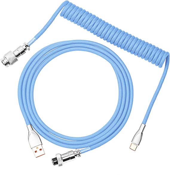 EPOMAKER Mix 1.8m Coiled Type-C to USB A TPU Mechanical Keyboard Space Cable with Detachable Aviator Connector for Gaming Keyboard and Cellphone(Peacock Blue)