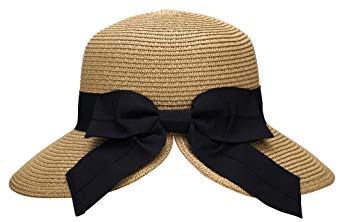 AbbyLexi Women's Pretty Vintage Foldable Straw Hat w/Large Accent Bowtie