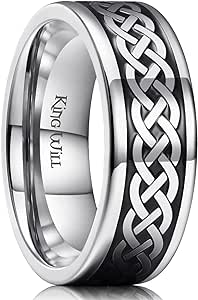 King Will Stainless Steel Wedding Band for Men - 8mm Black Silver Plated High Polished Inlay Celtic knot Ring for Everyday Wear Comfort Fit