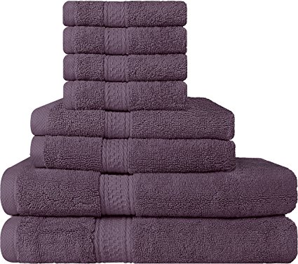 Premium 8 Piece Towel Set (Plum); 2 Bath Towels, 2 Hand Towels and 4 Washcloths - Cotton - Hotel Quality, Super Soft and Highly Absorbent by Utopia Towels