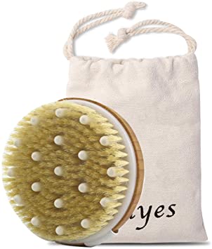 Ithyes Body Brush Dry Brushing Bath Brush Gentle Skin Exfoliate Massage Scrub 100% Nature Boar Bristles Bamboo Wood Improve Blood Circulation Wet & Dry Smooth Fresh Treatment, with Canvas Bag