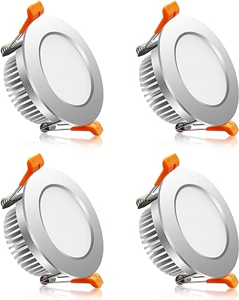 YGS-Tech 3 Inch LED Recessed Lighting Dimmable Downlight, 5W(40W Halogen Equivalent), 5000K Daylight White, CRI80, Silver Trim, LED Ceiling Light with LED Driver (4 Pack)