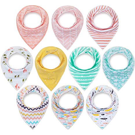 10-Pack Bandana Bibs Upsimples Baby Drool Bibs for Drooling and Teething, 100% Cotton Super Absorbent, 10 Stylish Design for Baby Girls Toddler, Baby Shower Gift Set