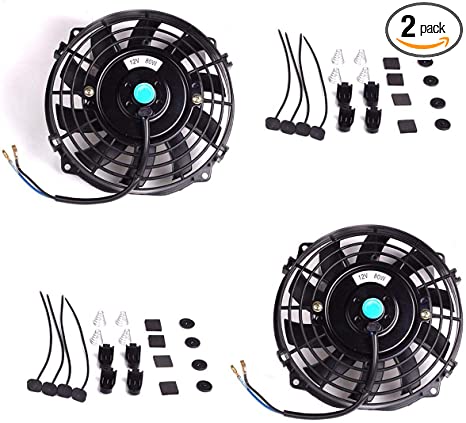Upgr8 2 Pack Universal High Performance 12V Slim Electric Cooling Radiator Fan With Fan Mounting Kit (7" 2-Pack)