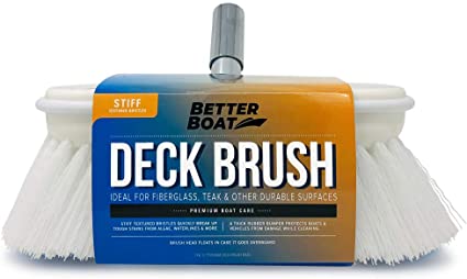 Better Boat Deck Brush Firm Stiff Bristle 8" Head Scrub Cleaning with Bumper Hard Cleaner