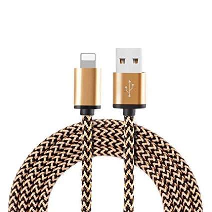 Wogiz® 3M/10FT Lightning Cable Popular Nylon Braided Charging Cable Extra Long USB Cord for iPhone 6s, SE, 6s plus, 6plus, 6,5s 5c 5,iPad Mini, Air,iPad5,iPod on iOS9 (Gold)