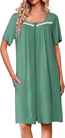 Ekouaer Women Zipper Robe Short Sleeves House Coat Zipper Front Bathrobe Sleepwear with Pockets Housecoat Nightgown