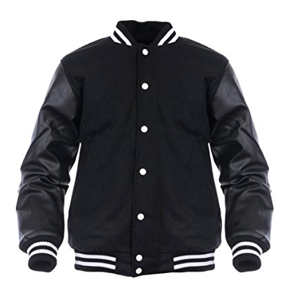 Angel Cola Black & Black Retro Varsity Wool & Synthetic Leather Letterman Jacket