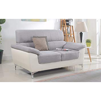 Divano Roma Furniture Modern Two Tone Fabric and Bonded Leather Living Room Sofa and Loveseat (Love Seat)