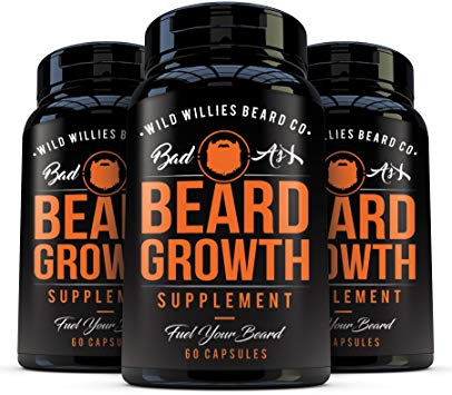 Beard Growth Vitamins for Men by Wild Willies 3Pack - Naturally Faster Hair Growth - 60 Capsules with Biotin - Grow a Thicker, Fuller Beard and Mustache Today