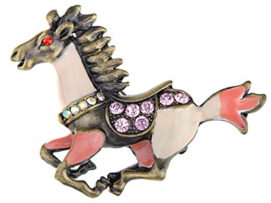 Alilang Womens Gunmetal Tone Antique Pink Peach Horse Stallion Brooch Pin