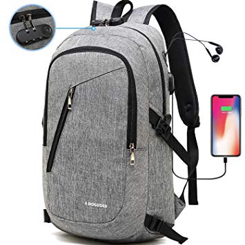 Cafele Laptop Backpack,Travel Computer Bag for Women & Men,Anti Theft Water Resistant College School Bookbag,Slim Business Backpack w/USB Charging Port Fits up to 15.6 Inch Laptop Notebook,Grey