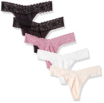 Madeline Kelly Women's 5-Pack Micro V-Front Thong with Lace Trim