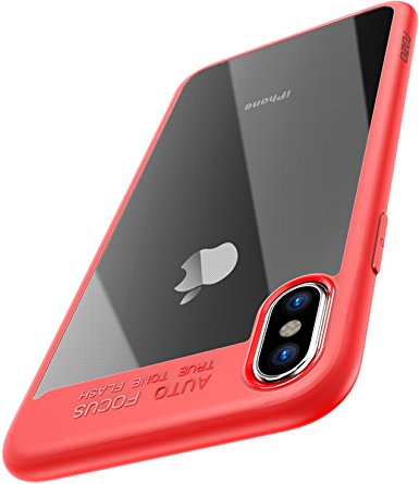 TOZO for iPhone X Case, PC   TPU Hybrid Ultra-Thin [ Perfect Fit ] Hard Protect Case Shock Absorption Back-Transparent Bumper for iPhone 10 / X [Red Edge]