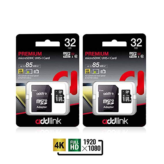 addlink 32GB 2Pack microSDHC C10 UHS-I Memory Card with Adapter Read up to 85MB/s (2 Single Package)