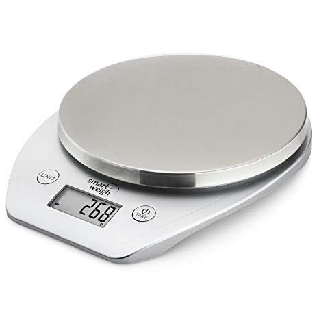 Smart Weigh 11lb/5kg Multifunction Kitchen and Food Scale, Stainless Steel Platform, Large LCD Screen (Silver)