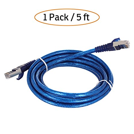 Ethernet Cable, Covery Ethernet Patch Network Cable Professional Silver Plated Plug STP Lighting Blue Wires Cat 7 Networking Cable Premium/ Patch/ Modem/ Router/ LAN (5FT/1 Pack)