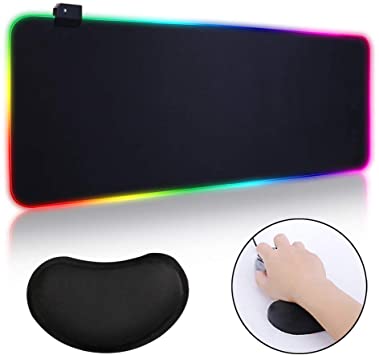 Vicloon RGB Gaming Mouse Mat Pad and Wrist Support, XXXL (800×300×4mm) Large Extended Led Mousepad with Non-Slip Rubber Base, Soft Computer Keyboard Mice Mat for Macbook, PC, Laptop, Desk