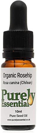 Purely Essential Organic Rosehip Oil (Rosa canina) - Pure, Natural, Certified Organic, Undiluted, Pipette Cap, Vegan, Cold Pressed, Cruelty Free, Hexane Free, for All Skin Types (10ml)