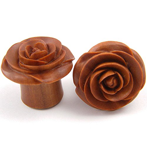 Rose Flower Ear Gauge Plugs - (1/2") - Sawo / Sabo Wood