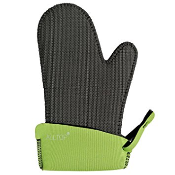 Silicone Oven Mitts Heat Resistant for BBQ Cooking Baking Grill Barbecue,500 Fahrenheit Degree at Least 45 Second,Black Green,1 Pair