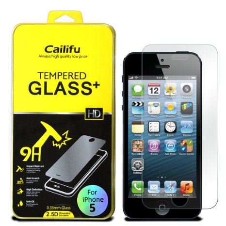 Cailifu 3302779 Tempered Glass Ultra Clear Screen protector for Apple iPhone 5  iPhone 5S  iPhone 5C - Retail Packaging
