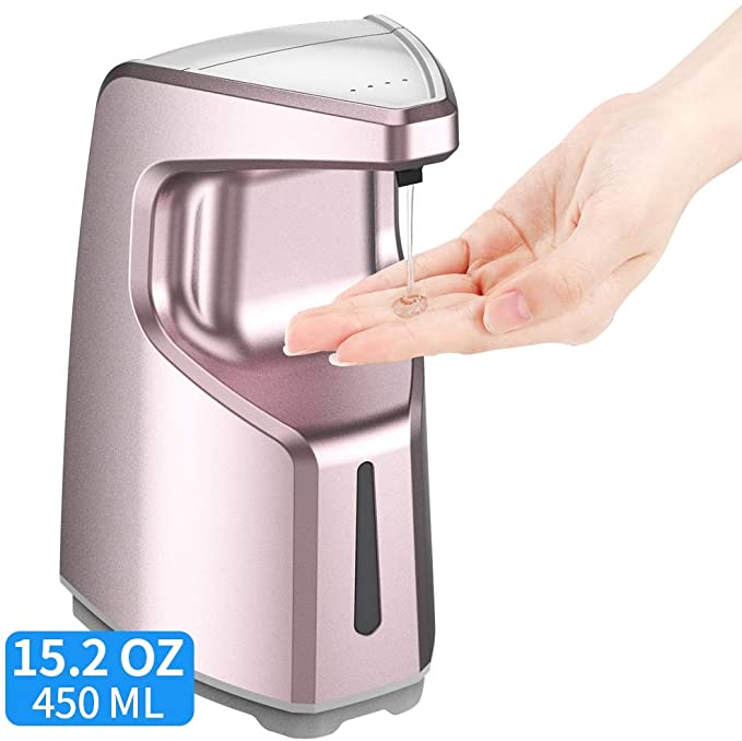 Touchless Soap Dispenser, 15.2 oz/450ml Touch-Free Battery Operated Automatic Soap Dispenser, w/Adjustable Soap Dispensing Volume Control, Hand-Free Countertop/Wall Mounted Soap Dispenser, Rose Gold