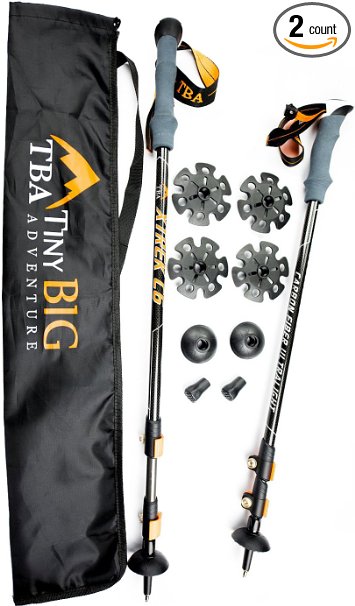 Trekking Poles -- Ultralight Carbon Fiber Walking Sticks for Women or Men on Outdoor Adventures Mountain Hiking or Nordic Exercise -- Collapsible 53 to 31 Inches -- Includes 13 Pieces of Pro Gear