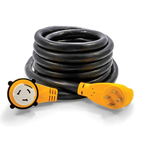 Camco 25 Foot Extension Cord - 50 Amp Standard Male to 50 Amp 90 Degree Female Locking Adapter (55574)