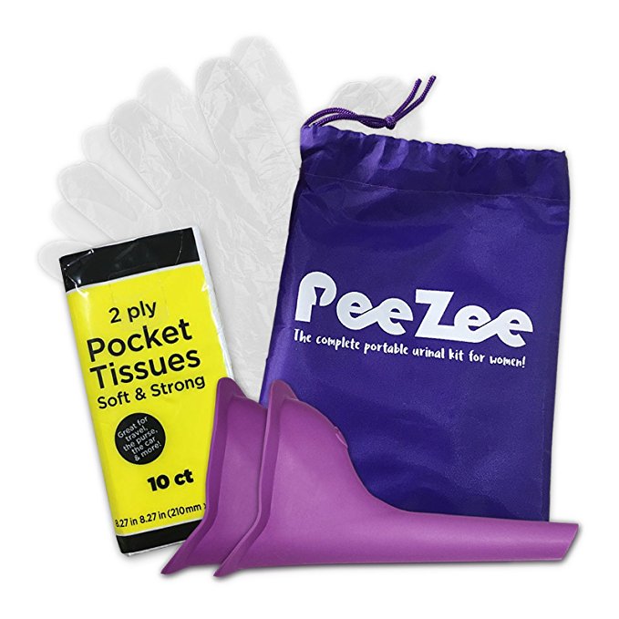 Female Portable Travelling Sanitary Toilet Kit for Festivals & Outdoors - Contains Waterproof Carry Pouch, 2 Urinal Funnel Device, 1 X Pack of Ply Tissues & Hygienic Disposable Gloves (Instructions Included)