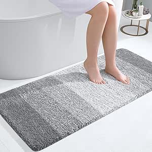 OLANLY Luxury Bathroom Rug Mat 47x20, Extra Soft and Absorbent Microfiber Bath Rug, Non-Slip Plush Shaggy Bath Carpet Runner, Machine Wash Dry, Bath Mat for Bathroom Floor, Tub and Shower, Light Grey