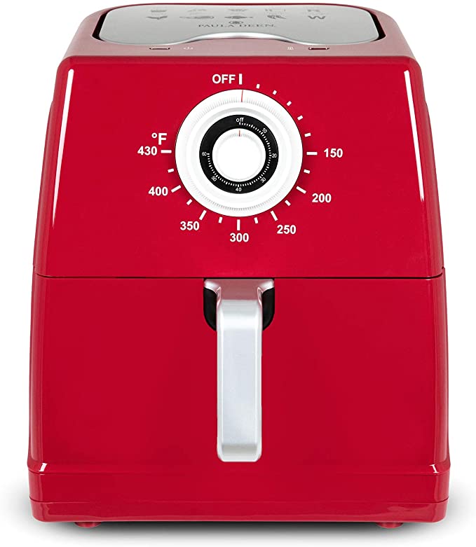 Paula Deen 8.5QT (1700 Watt) Large Air Fryer, Rapid Air Circulation System, Square Single Basket System, Ceramic Non-Stick Coating, Easy-to-Use Dial, Stainless Steel Interior, 50 Recipes (Ruby Red)
