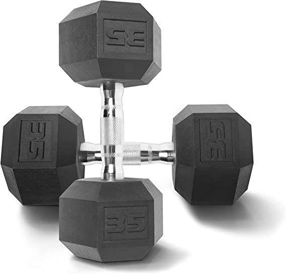 WF Athletic Supply Rubber Coated Solid Steel Cast-Iron Pair Dumbbells, Rubber Hex Dumbbells, Hex Weights Dumbbells for Muscle Toning, Full Body Workout, Home Gym Dumbbells, Pair