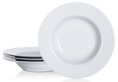 YHY 8-1/4-inch Porcelain Soup Bowl Set/Rim Pasta Bowls, White, Set of 4