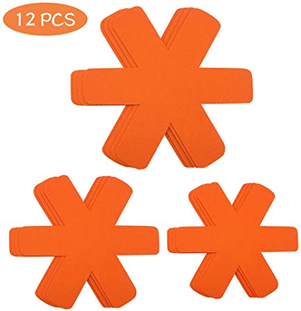 Pot Pan Protectors, Larger & Thicker Pan Protector Pads, Gray/Cyan/Orange Pan Protectors Available, 3 Different Sizes, 12 Pcs Pan Divider Pads for Protecting and Separating Your Cookware(Orange)