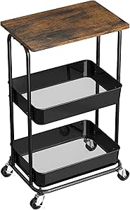 Simple Houseware 2-Tier Rolling Utility Cart with Top Board, Rustic Brown